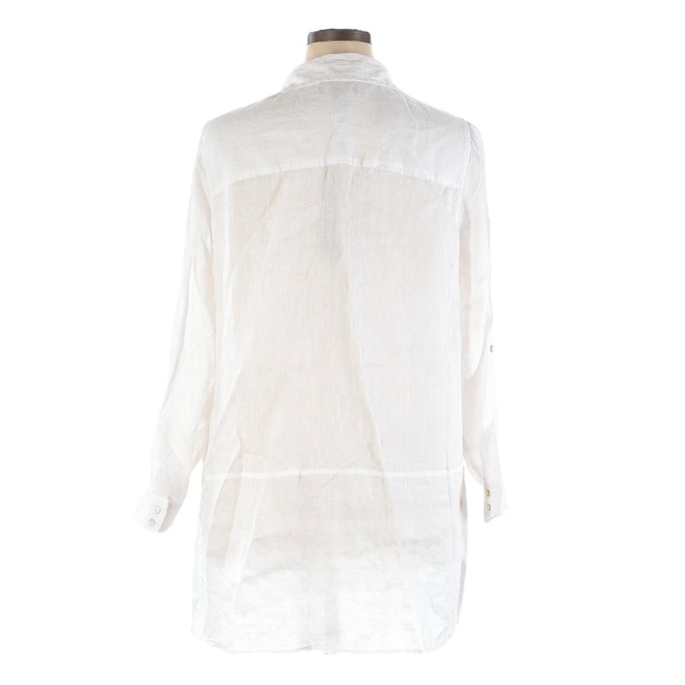 Tahari Button Down Shirt Size 1X NWT White 100% Linen Neutral Beachy Lightweight - Picture 2 of 9